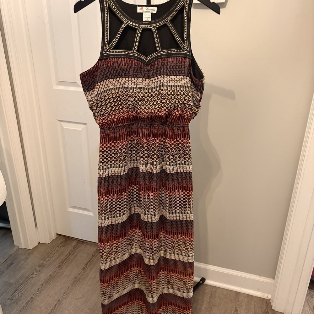 Luscious Los Angeles Boho Studded Cut-Out Maxi Dress Small Festival Vacation EUC